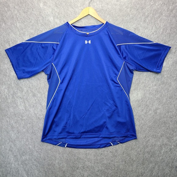 Under‎ Armour Vented Short Sleeve Shirt Mens LARGE Blue Performance Baseball - Picture 1 of 8